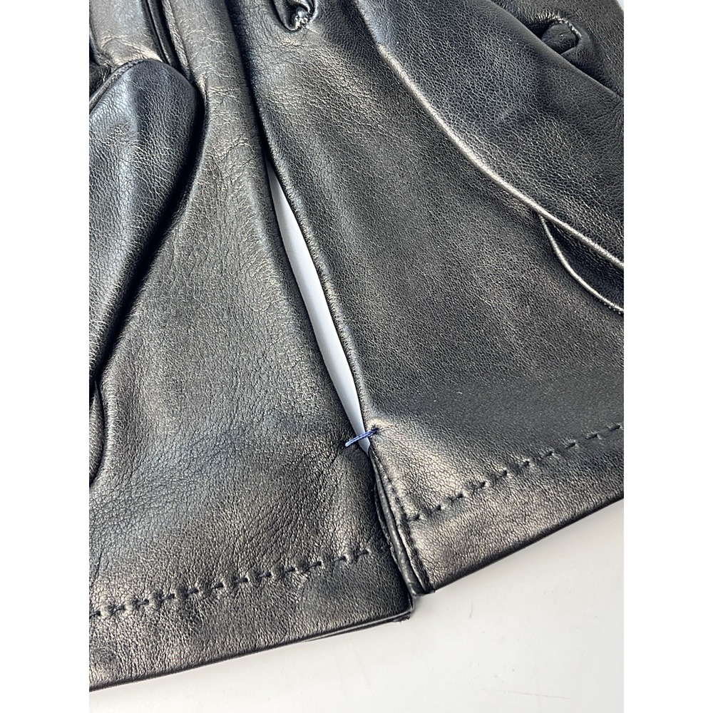 Vintage Mens Black Leather Lined Dress Gloves Size 9.5 Three Stitch Detail - Picture 3 of 6